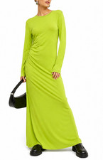 GANNI Green Lyocell Jersey Dress Size XL Lime Popcicle Ruched Side Cinch Maxi