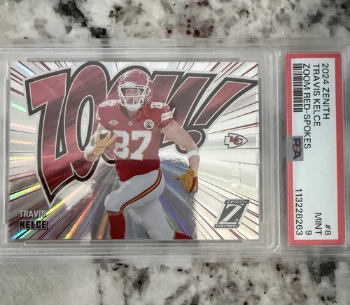 2024 Panini Zenith Zoom! Red Spokes Travis Kelce #8 /50 PSA Mint 9