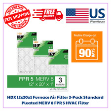 HDX 12x20x1 Furnace Air Filter 3-Pack Standard Pleated MERV 8 FPR 5 HVAC Filter