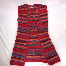 Pictures Vintage Crochet Knit Long Vest Multi Color Ribbon Stripe Boho Medium