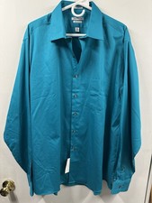 Nwt Van Heusen Lux Sateen Button Down Shirt Blue 17 1/2 36-37