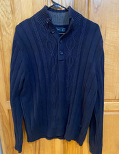 Nautica Sweater Men's Size Large Ribbed Navy Blue Heavy