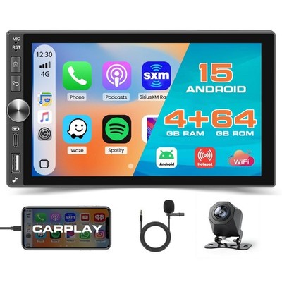 4+64G] Hikity Android 15 Double Din Car Stereo 7'' In-Cell Touch