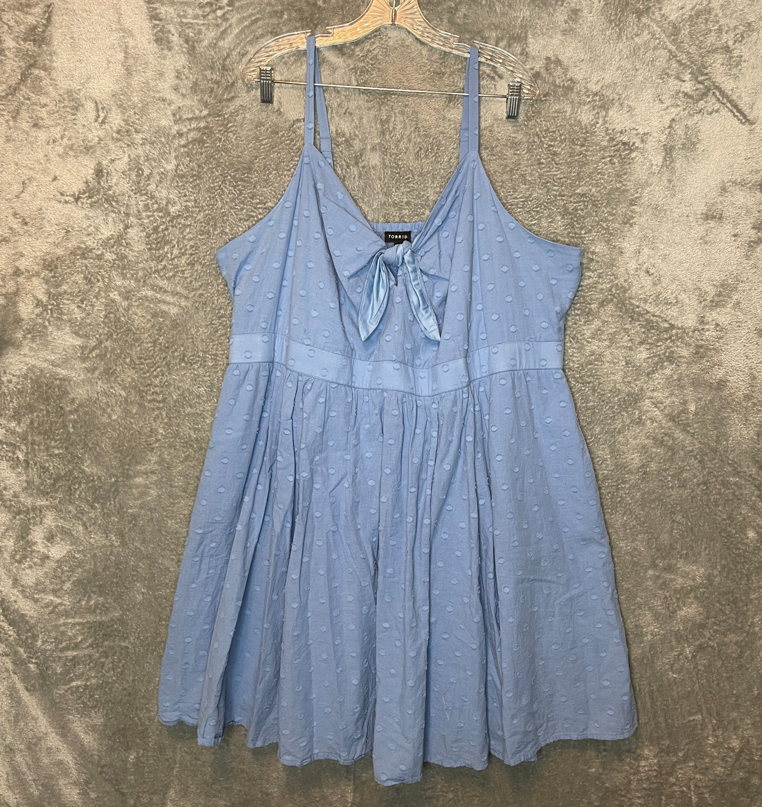 Torrid Women Clip Dot Mini Embroidered Challis Tie Front Skater Dress 3X Blue