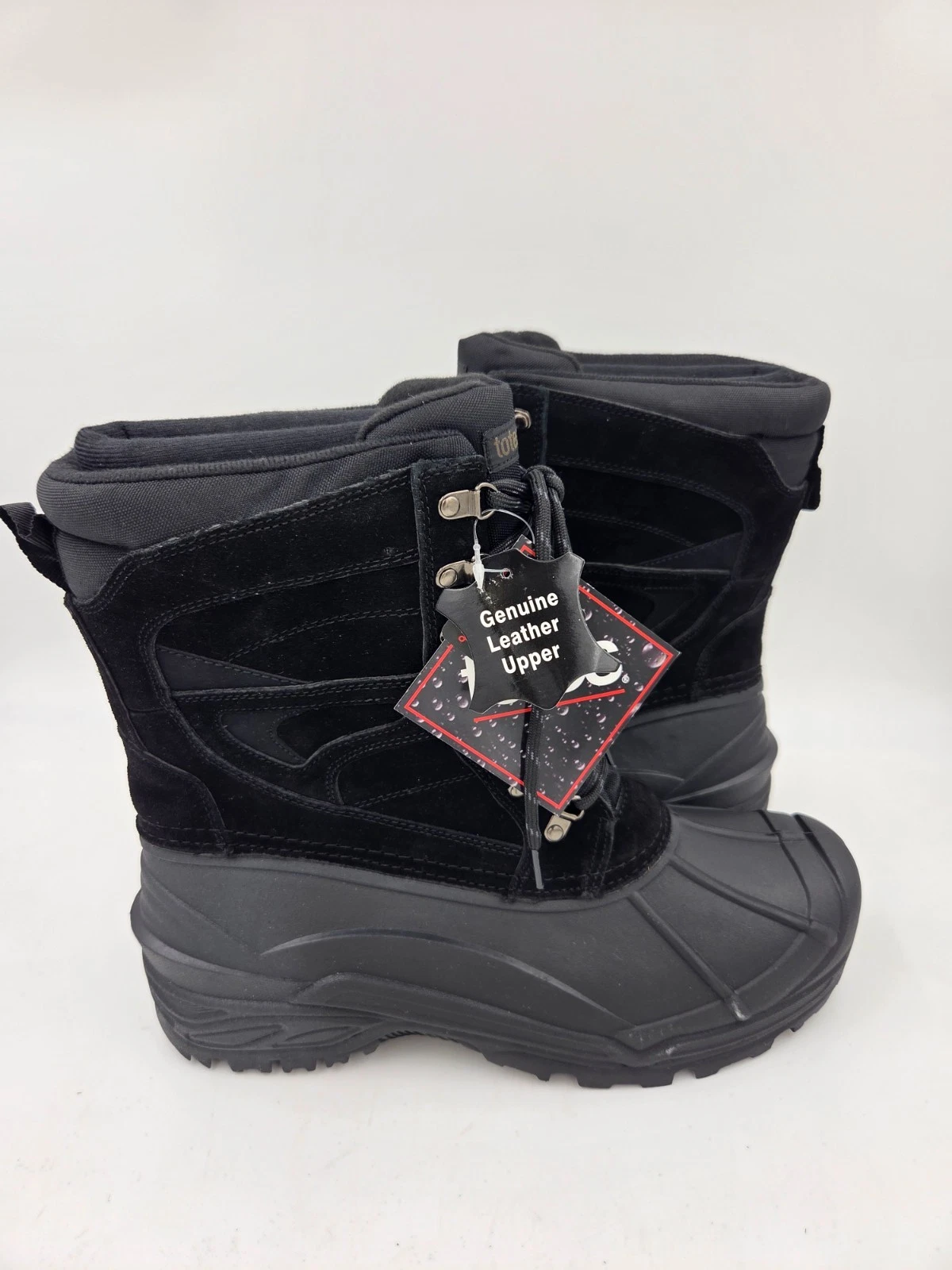 Totes Gavin Men Waterproof Leather Winter Boots Black Thermolite Lined Lace 12M