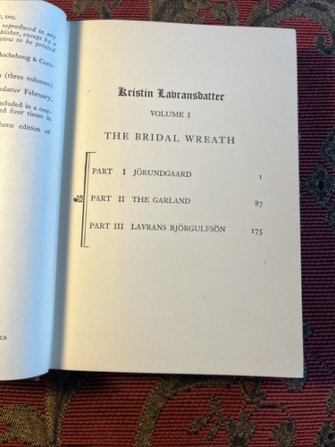 Kristin Lavransdatter Vol 1 Of 3 The Bridal Wreath Sigrid Undset 1946 Knopf HC - Foto 11 di 14