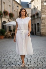 NWT Tommy Hilfiger white textured midi shirt dress sleeveless bow button XL