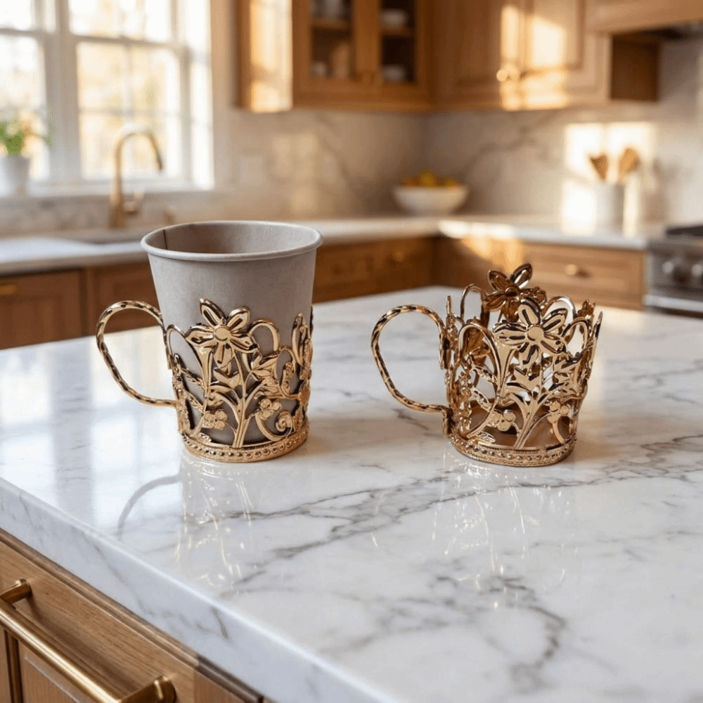 Luxury Anti Scalding Cup Holder Golden Floral-Shaped Paper Cup Bracket  Offices