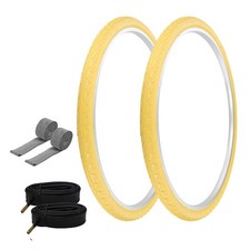 PRO TIRES 700 x 40 Yellow P-1134 W/TUBES  RIM STRIPS 48mm Schrader Valve