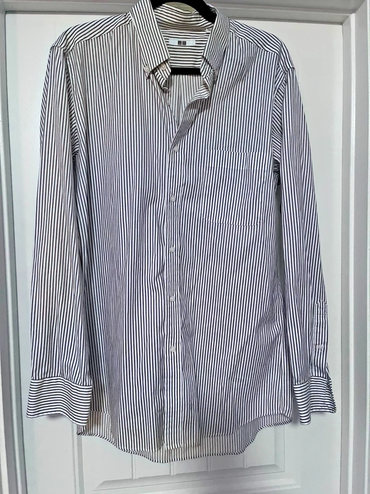 Camisa Uniqlo Adulto Grande Rayas Abotonada Manga Larga Calce Ajustado Informal Para Hombre Foto 2 de 4