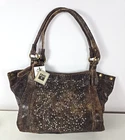 NWT - Frye DEBORAH Chocolate Brown Leather Studded Shoulder Satchel Tote Handbag