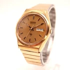 Vintage Seiko SQ Mens 36mm Gold Tone Day Date Watch 4336-8119 with New Battery