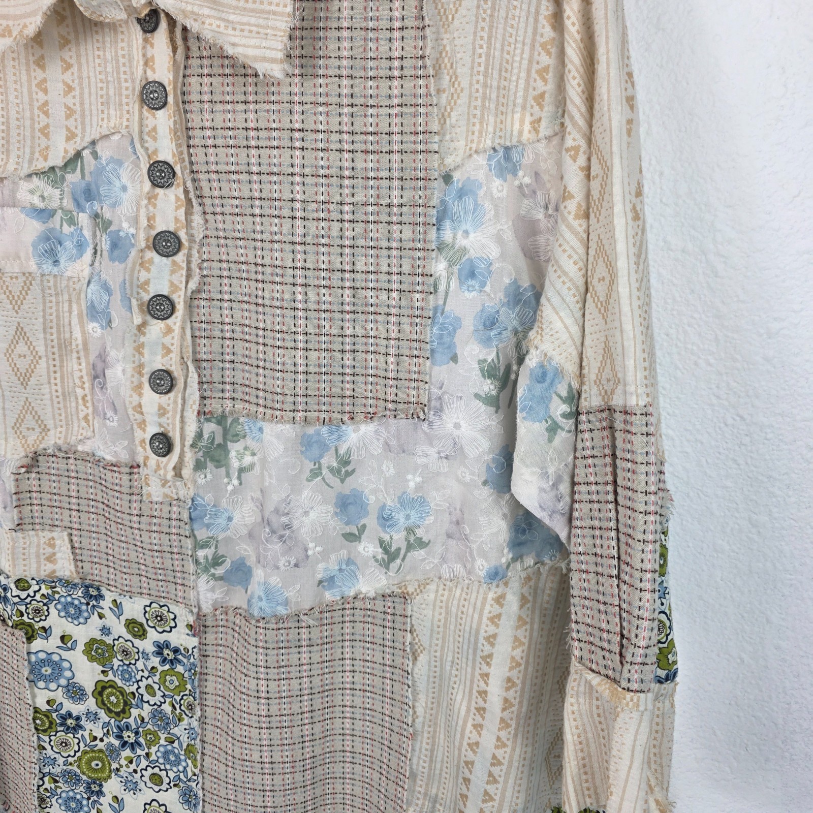 POL Patchwork Shirt Multi Varied Texture Print 3/… - image 7