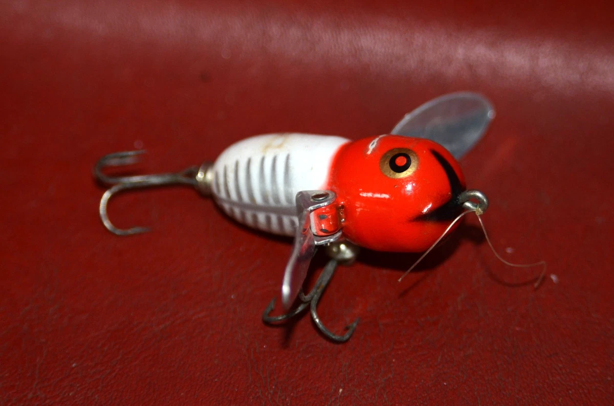 Leurre Vintage Heddon 'Tiny Crawler' Rouge/Blanc - Topwater - État Neuf Jamais Pêché