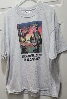 Vintage Funny Deer Hunting T Shirt Mens 2XL - Humor Edgy Gray Elk 2000s Y2K
