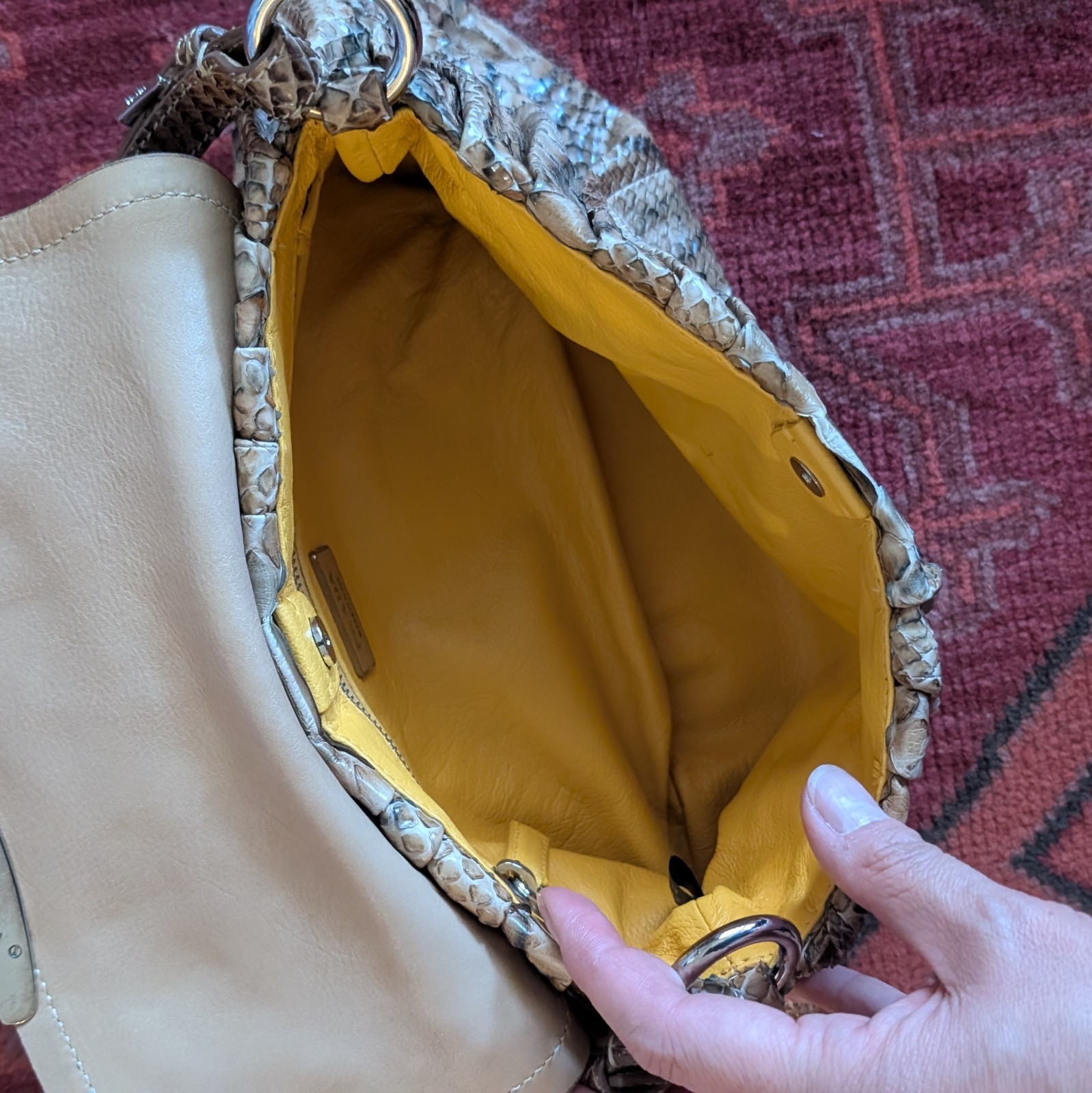 PRADA Python Brown PushLock Shoulder Bag Snake Au… - image 4