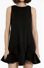 New Mac Duggal Crepe Sleeveless Ruffle Hem Mini Dress Black Sz L Large