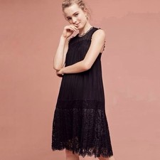 Anthropologie Floreat Melia Lace Dress SIZE 2 Black Sleeveless Knee Length EUC