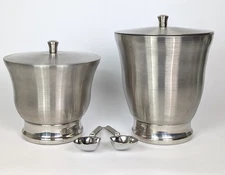 TWO Frontgate Stainless Steel Insulated Ice Beverage Bucket SET LG & MED + Scoop