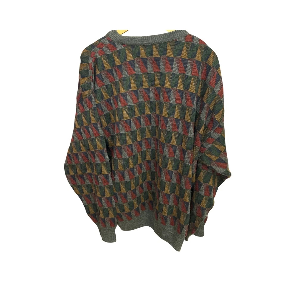 Y2K Vintage Van Heusen Geometric Knit Sweater XL 90s Abstract Grandpacore - Image 4 of 4
