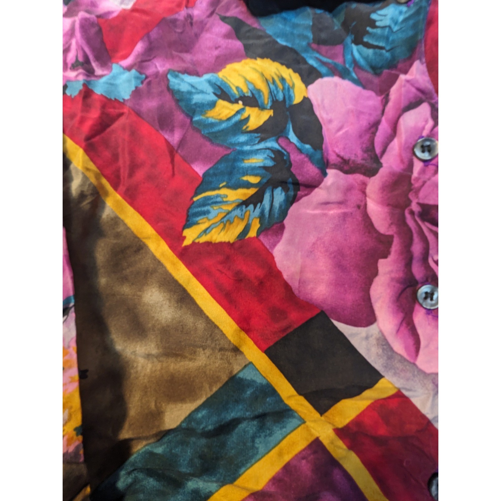 Copper Key Silk Floral Patchwork Button Down Shir… - image 3