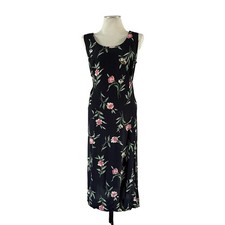Vtg Y2K 2000s Black Dark Floral Maxi Dress Plus Sz 16 Cottagecore Grunge