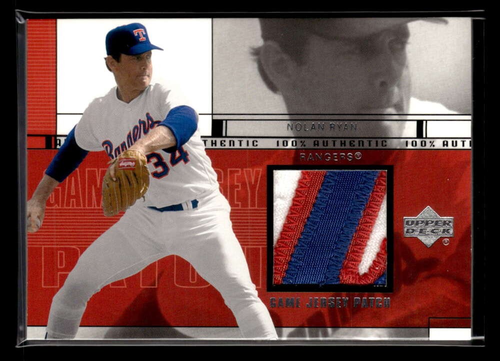 2001 Upper Deck Game Nolan Ryan Game Used Jersey Patch Rangers #P-NR view 1