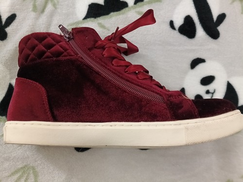 Steve Madden Mujer 7.5 Tenis Parte Superior Alta Borgoña Terciopelo Satinado Cordones - Imagen 11 de 15