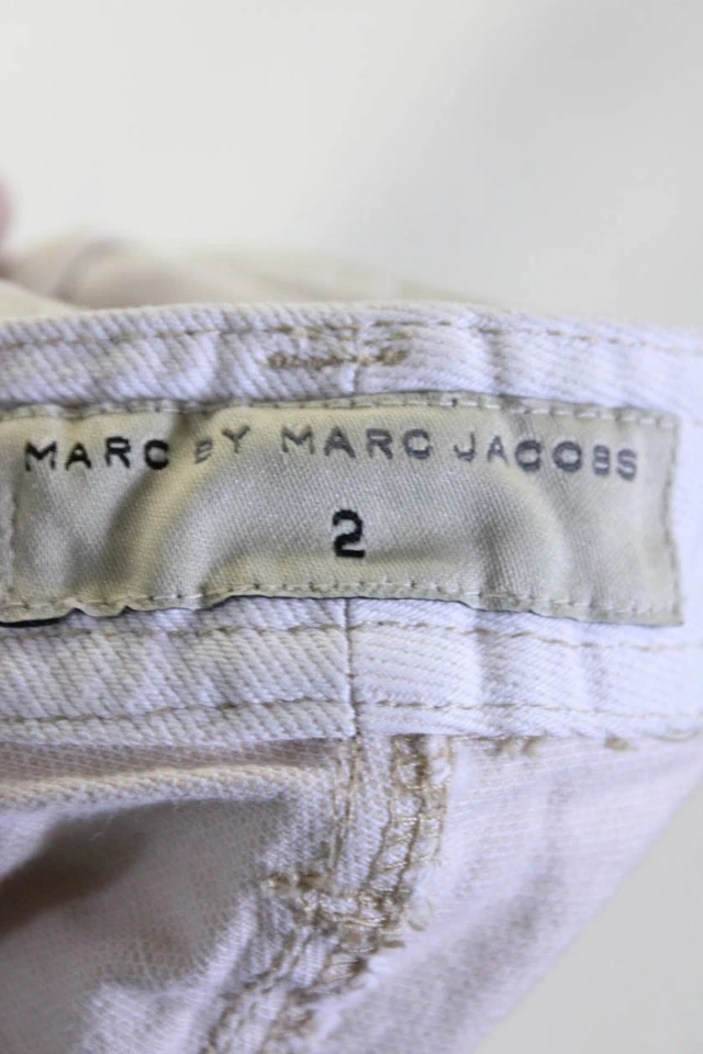 Pantalones Cortos Marc By Marc Jacobs Mujer Tiro Medio Puños Sarga Algodón Marfil Talla 2 Foto 3 de 4