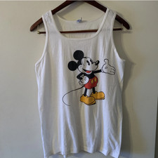 Vintage Walt Disney Mickey Mouse Tank Top White Made in USA ~ Size Large