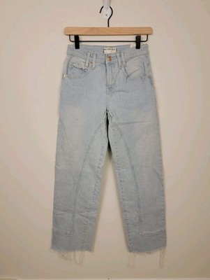 We The Free Libre Wide Leg Jeans High Rise Paneled Light Wash Raw Hem Women's 24