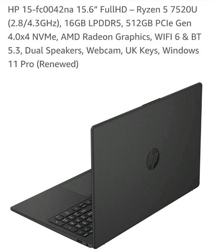 NEW 2025! HP 15.6" Laptop 16GB RAM 512GB AMD Ryzen 5 15-fc0042na - Black Sealed - 第 6/10 張圖片