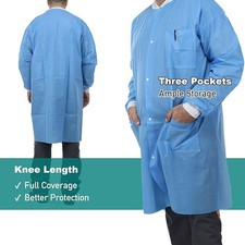 Disposable Lab Coats by Vastmed SMS Material, Knee Length, 3 Pockets
