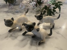 Vintage Set of 3 Siamese Cats Porcelain Figurines