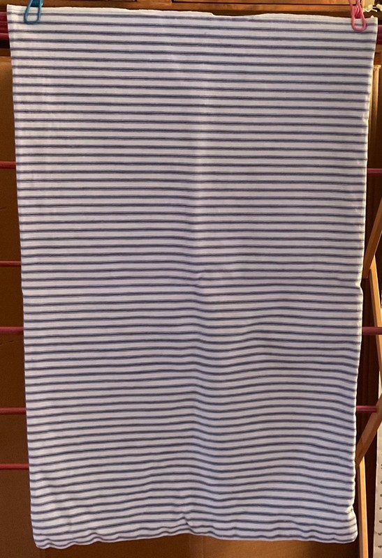 Vintage cotton ticking pillowcase, off-white and blue stripes Wainwright Apts