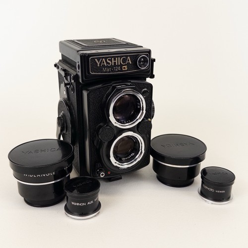 Yashica Mat 124G 6x6 TLR Film Camera 80mm Lens WORKING METER + Wide & Tele Lens
