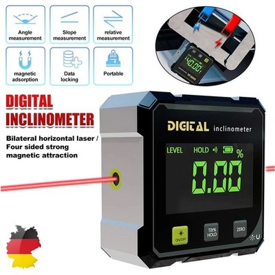 LCD Digitaler Laser Winkelmesser Wasserwaage 0-360° 4Seiten Magnet USB Aufladung
