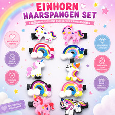 Einhorn Haarspangen Set Kinder &ndash; Regenbogen Haarclips M&auml;dchen bunt Glitzer