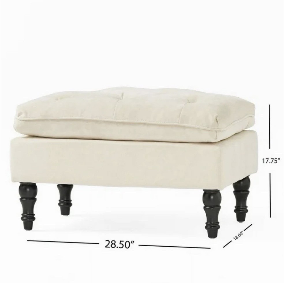 Christopher Knight Home Velvet Ottoman Tufted Living Room Bedroom Crème