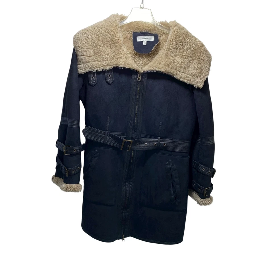 Hawke & Co искусственной замши кожи стриженный мех длинное пальто куртка XL утилита стимпанк - Изображение 2 из 4