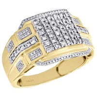 10K Gelbgold Herren Diamant Pinky Ring, Quadratischer Dome Pave Step 0.94 Ct