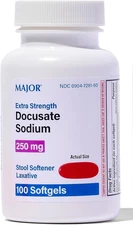 Major Docusate Sodium 250mg 100 Softgels – Constipation Relief - Stool Softner