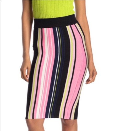 RACHEL RACHEAL ROY April Stripes Bodycon Midi Ribbed Stretch Skirt XS