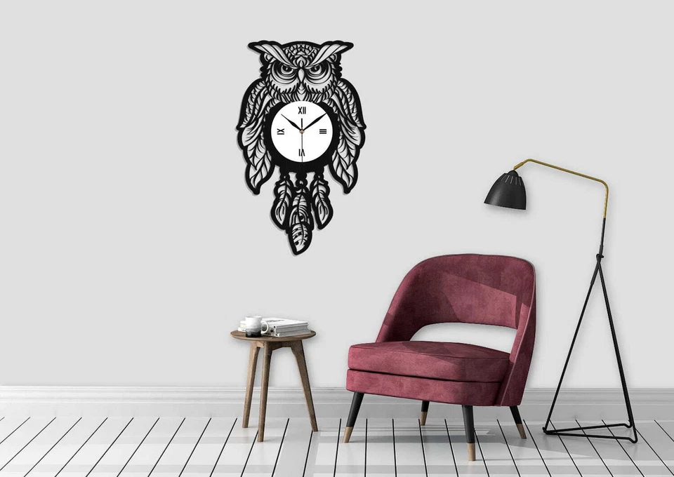 HORLOGE MURALE DÉCORATIVE, AJOURÉE, CHOUETTE, ATTRAPE-RÊVE, DESIGN BOHO - Photo 3/4