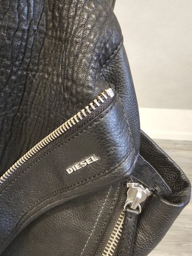 Diesel Rucksack Schwarz Silber Leder Zip Reißverschluss Tasche - Bild 3 von 8