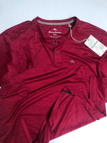 Tommy Bahama Tee Shirt Wave Crest Henley Island Zone Crew Red New LS Medium M - Picture 3 of 7