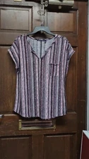 Architect Multicolor Striped V-Neck Shirt Top Women's Size L