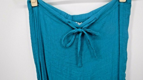 Style 101 Aqua Teal Crepe Wrinkled Drawstring Pants Ruffled Bell Bottoms Sz S/M - 第 7/11 張圖片