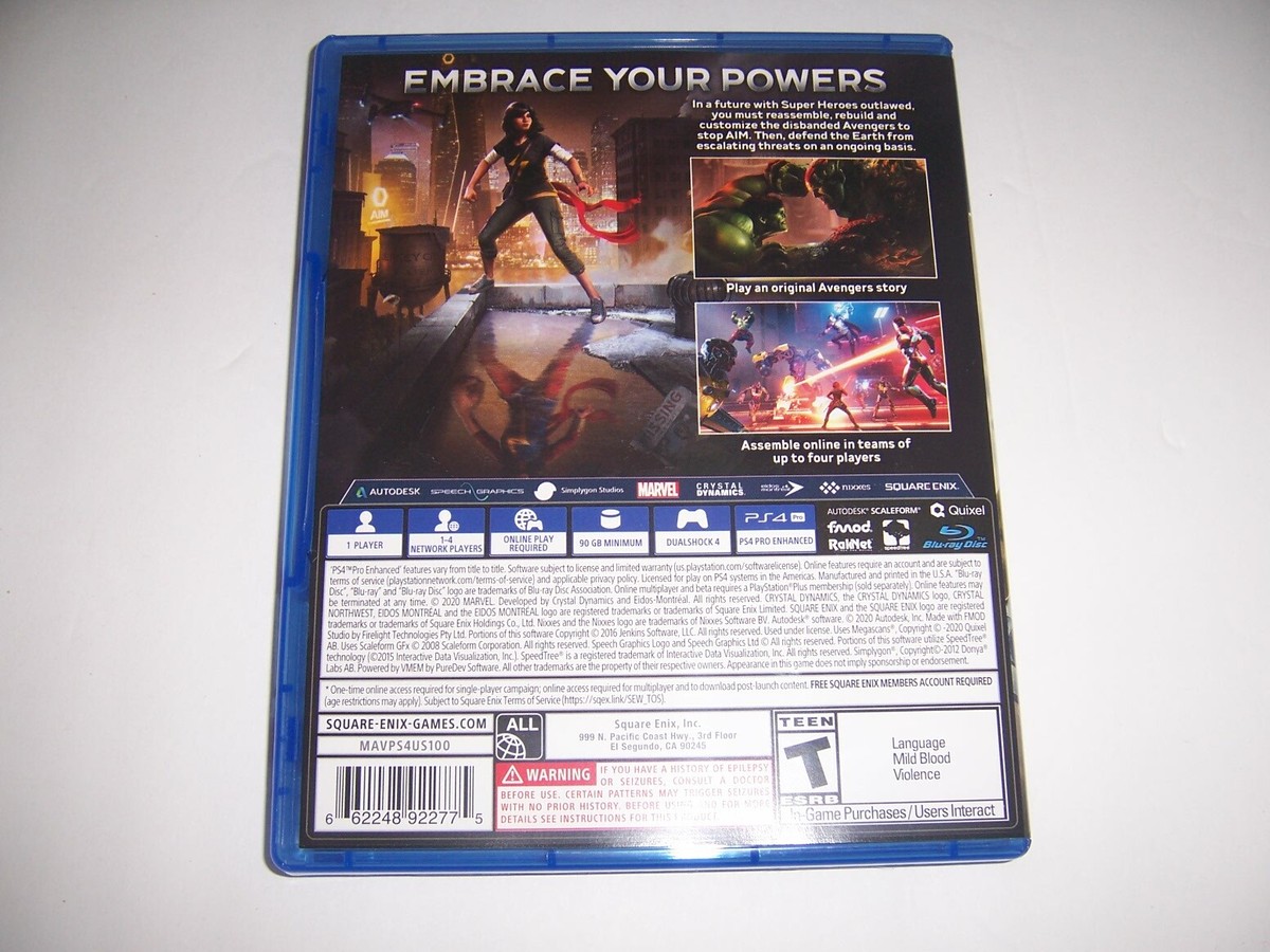 Replacement Box Case MARVEL AVENGERS Sony PlayStation 4 PS4