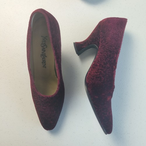 Yves Saint Laurent donna tacco rosso bordeaux velluto tg 6 1/2 M vintage anni 80 Y2k - Foto 8 di 8